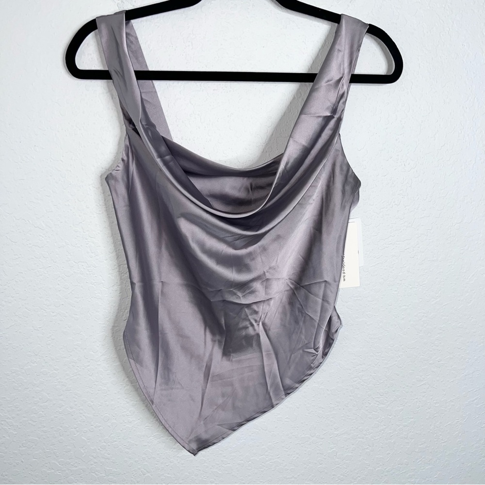 Commense Crop Top Women’s Small Satin Draped Asymmetrical Lavender Lilac DD